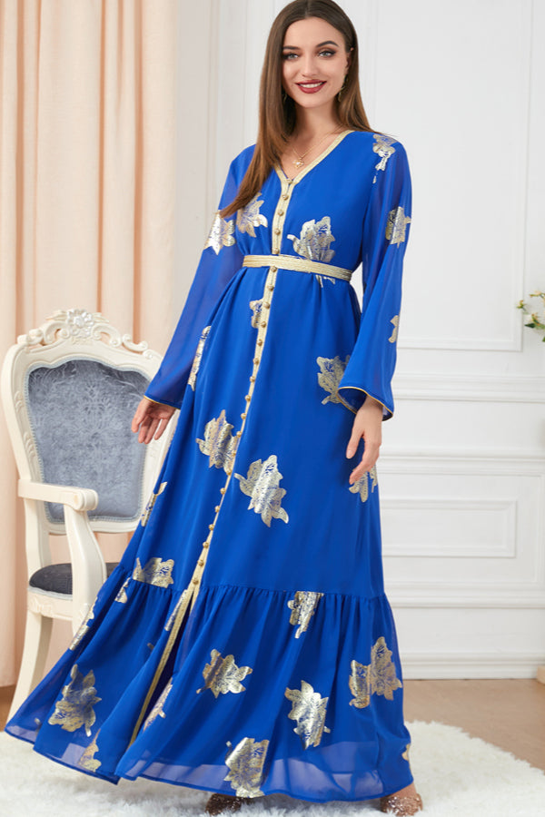 Foil Print Abaya Dress