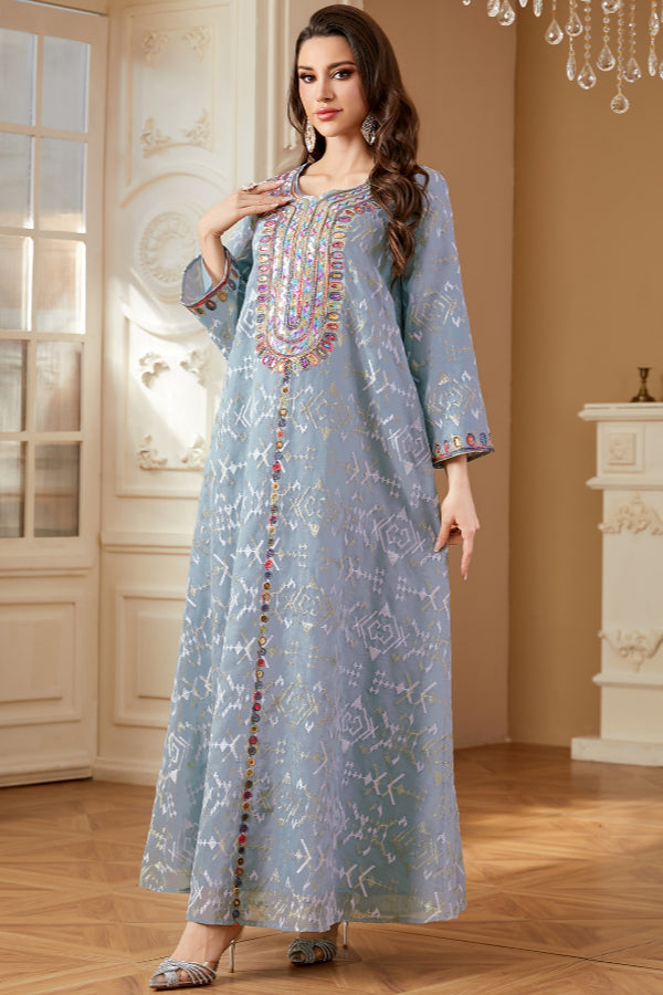 Embroidered Maxi Abaya Dress