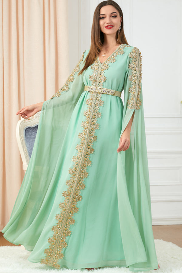 Patchwork Extra-Long Sleeve Gown