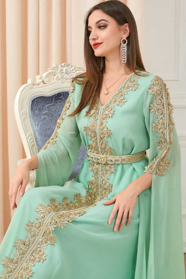 Patchwork Extra-Long Sleeve Gown