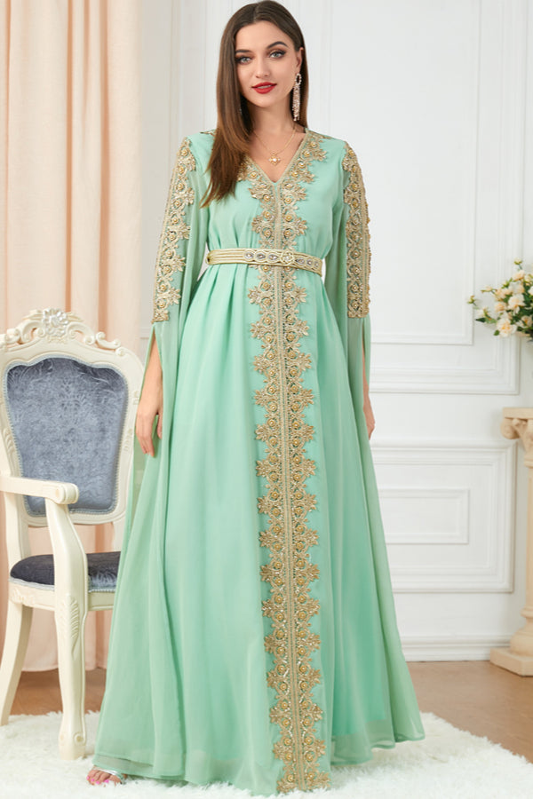 Patchwork Extra-Long Sleeve Gown