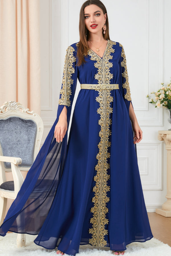 Patchwork Extra-Long Sleeve Gown
