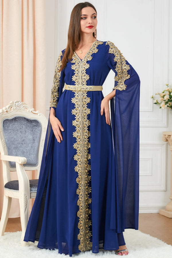 Patchwork Extra-Long Sleeve Gown