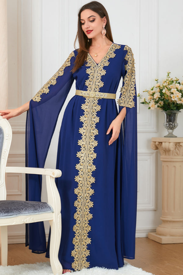 Patchwork Extra-Long Sleeve Gown