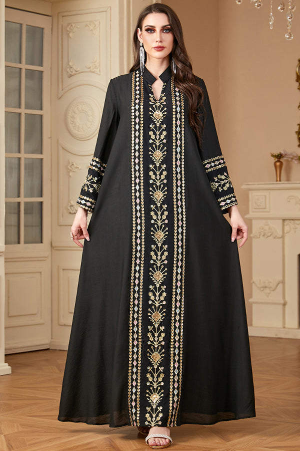 Embroidered Patchwork Abaya Dress