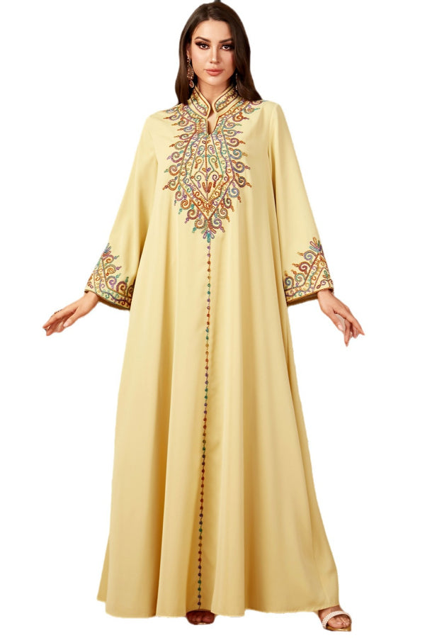 Embroidered V-Neck Abaya Dress
