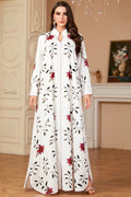 White Printed Abaya Dress