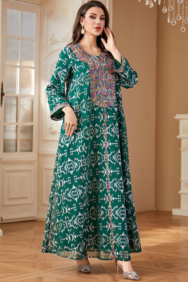 Embroidered Maxi Abaya Dress