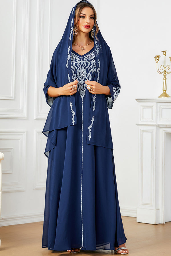 Embroidered Abaya With Hijab
