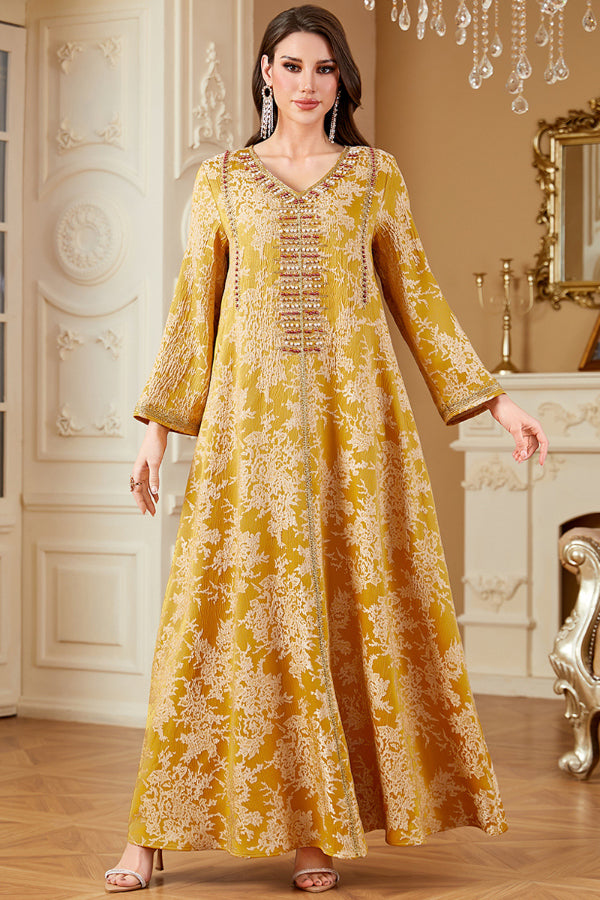 Beaded Jacquard Abaya Dress