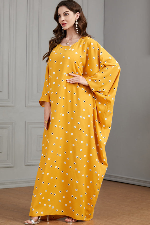 Yellow Printed Batwing Dress