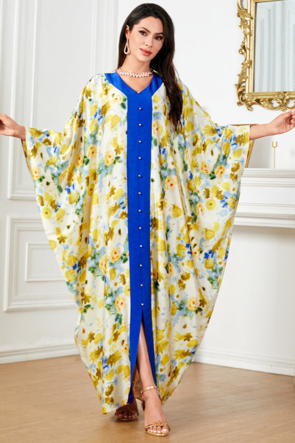 Satin Printed Abaya Dress