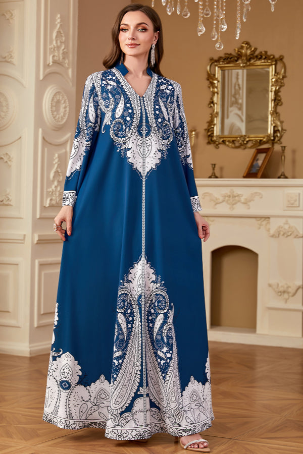 Beaded Printed Abaya Dress