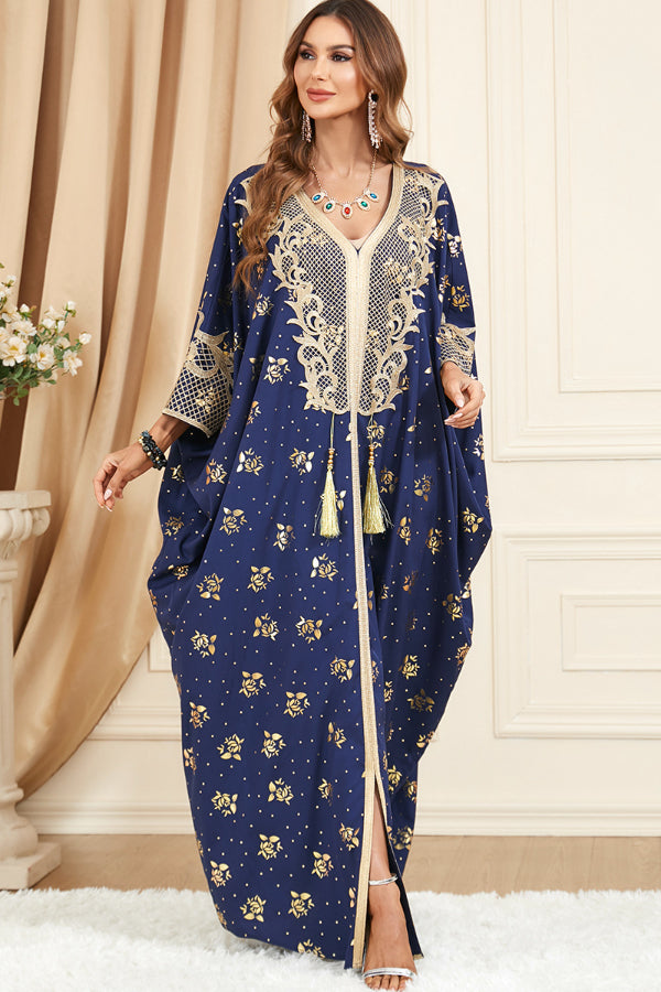 Patchwork Batwing Tassel Dress