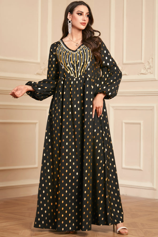 Foil Embroidered Abaya Dress