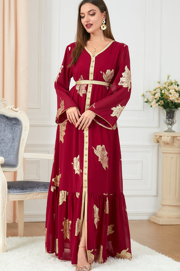 Foil Print Abaya Dress