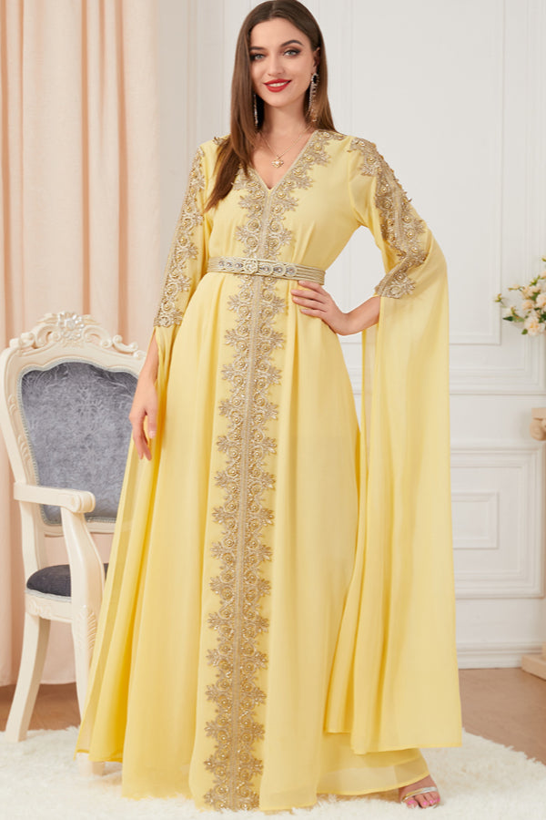 Patchwork Extra-Long Sleeve Gown