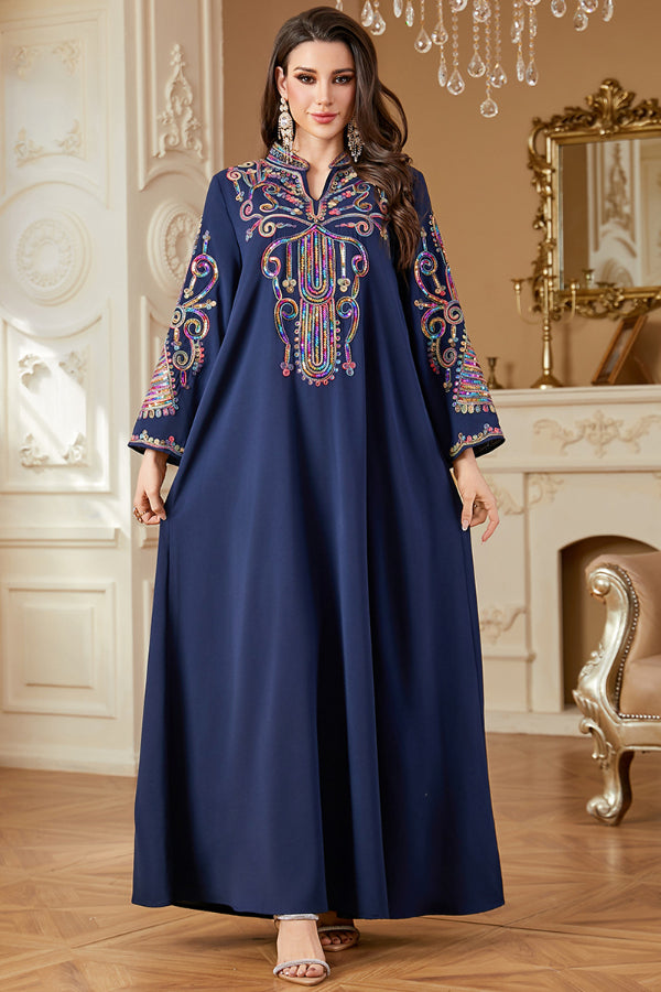 Cord Embroidered Abaya Dress