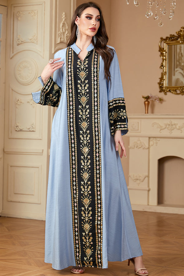 Embroidered Patchwork Abaya Dress