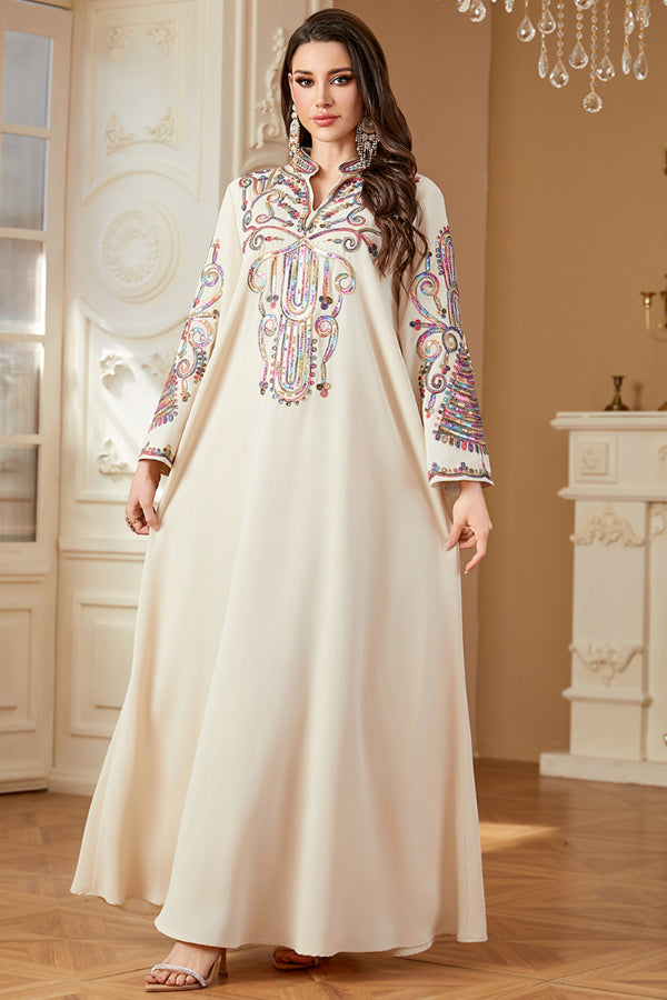 Cord Embroidered Abaya Dress