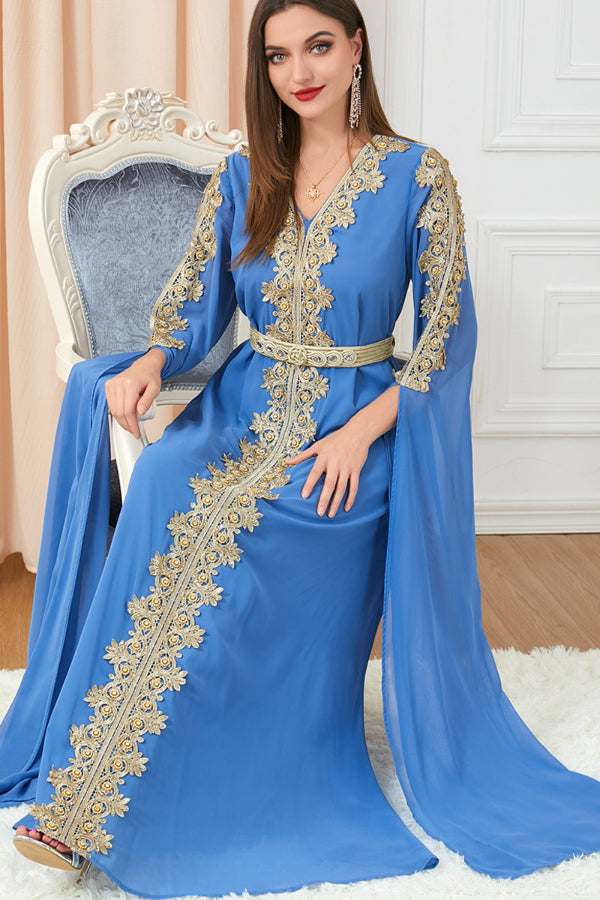Patchwork Extra-Long Sleeve Gown