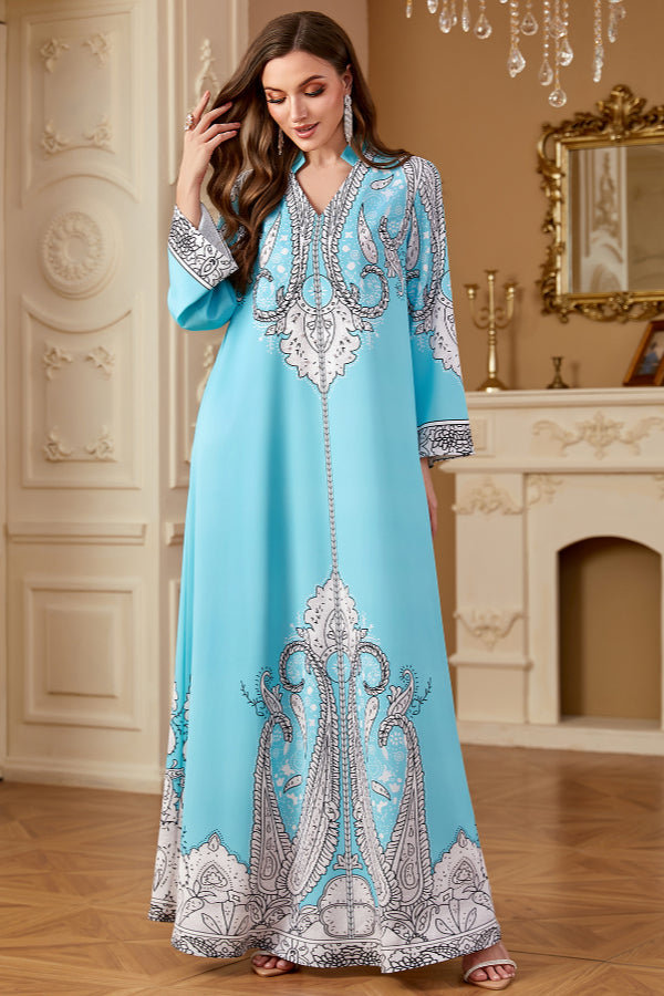 Beaded Printed Abaya Dress