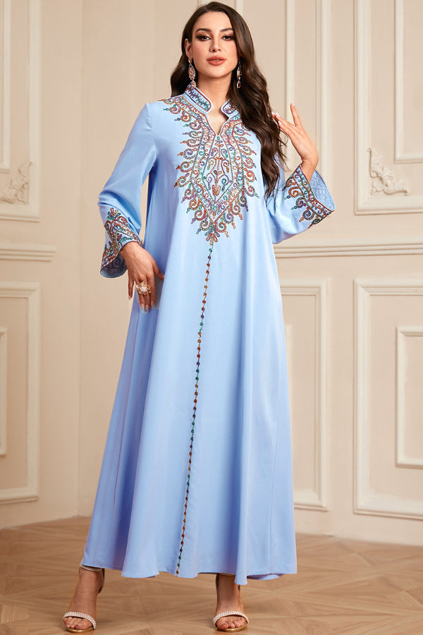 Embroidered V-Neck Abaya Dress