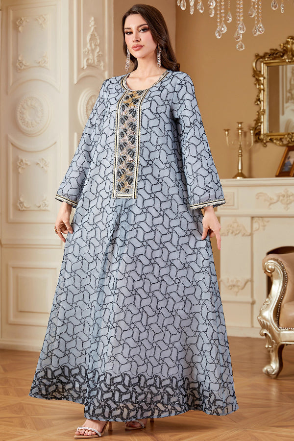 Lace Trim Abaya Dress