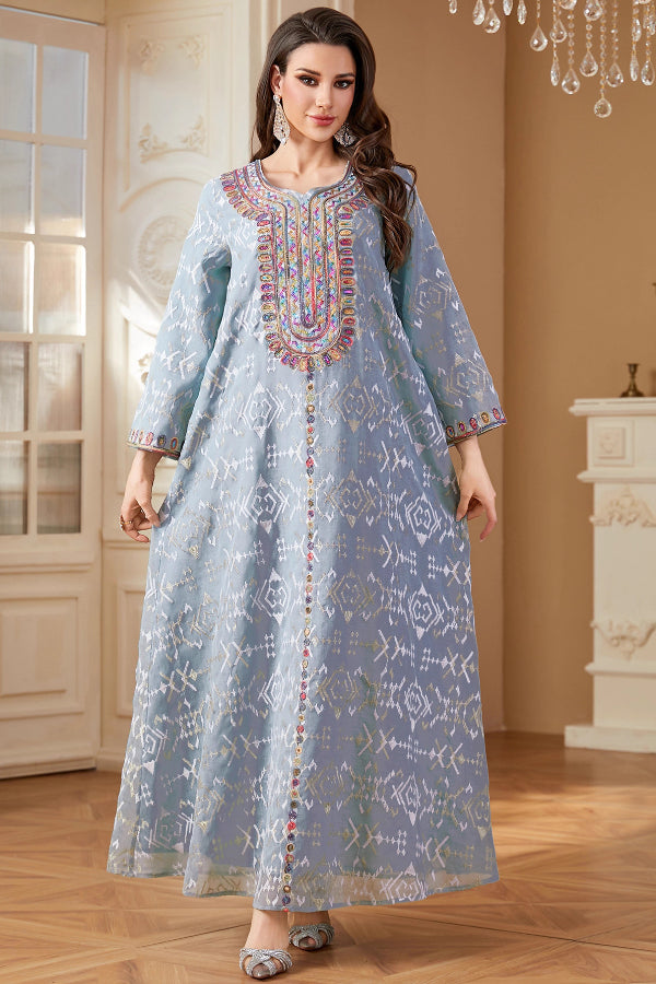 Embroidered Maxi Abaya Dress