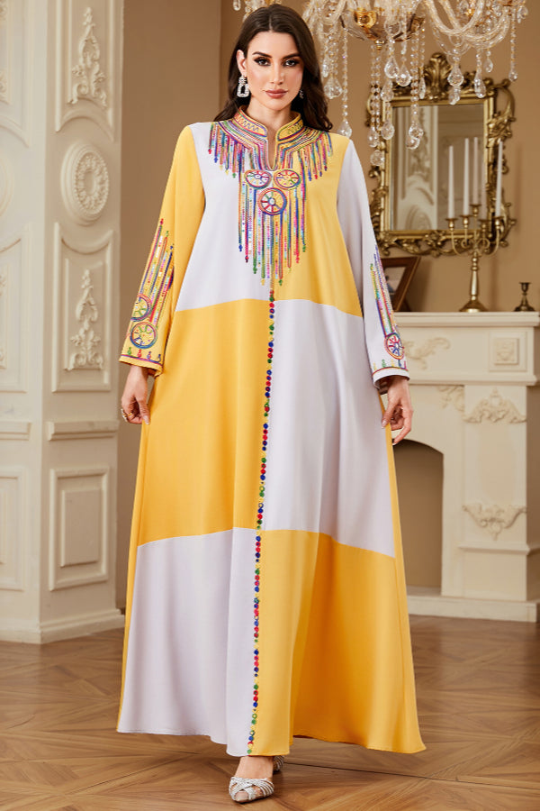 Colorblock Embroidered Abaya Dress
