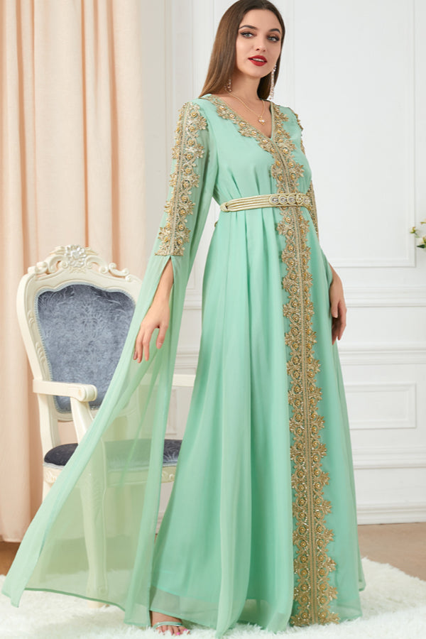 Patchwork Extra-Long Sleeve Gown