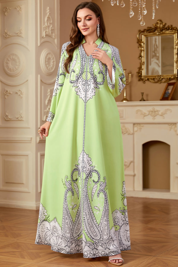 Beaded Printed Abaya Dress