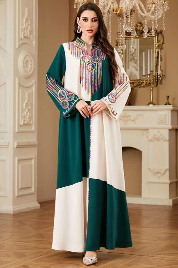 Colorblock Embroidered Abaya Dress