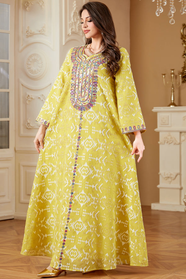 Embroidered Maxi Abaya Dress