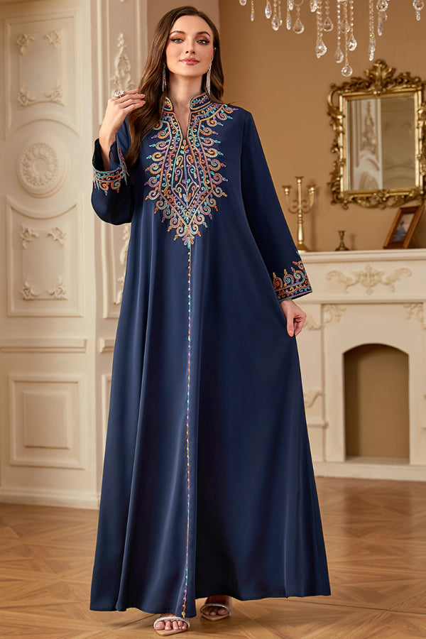 Embroidered V-Neck Abaya Dress