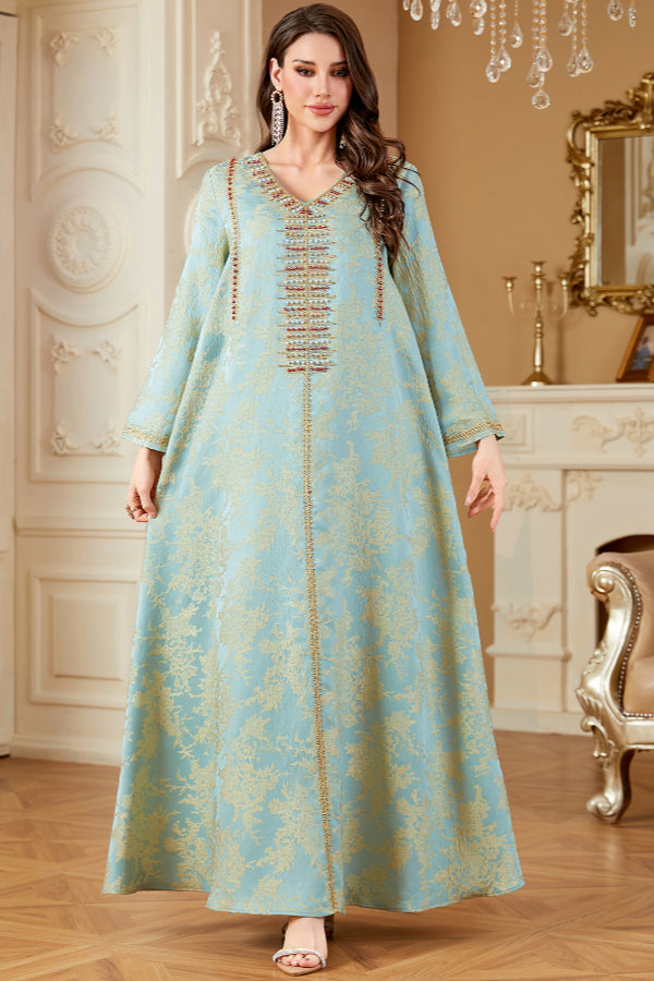 Beaded Jacquard Abaya Dress