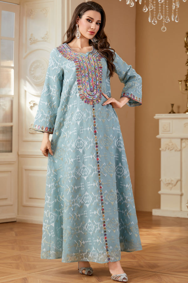 Embroidered Maxi Abaya Dress
