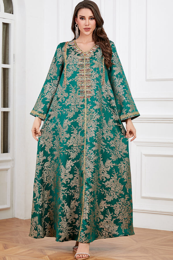 Beaded Jacquard Abaya Dress